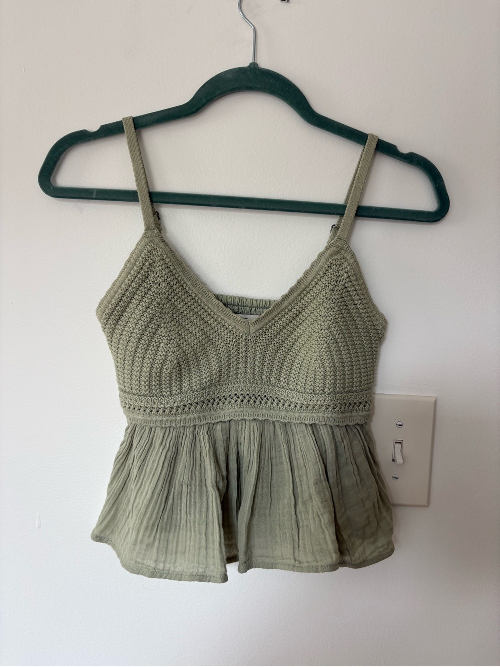 Hollister Olive Green Crochet Knit Peplum Camisole
